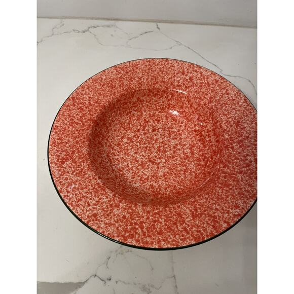 Over and Back Red Spongeware Design Stoneware Serving/Pasta Bowl Portugal 11'" - Picture 3 of 5